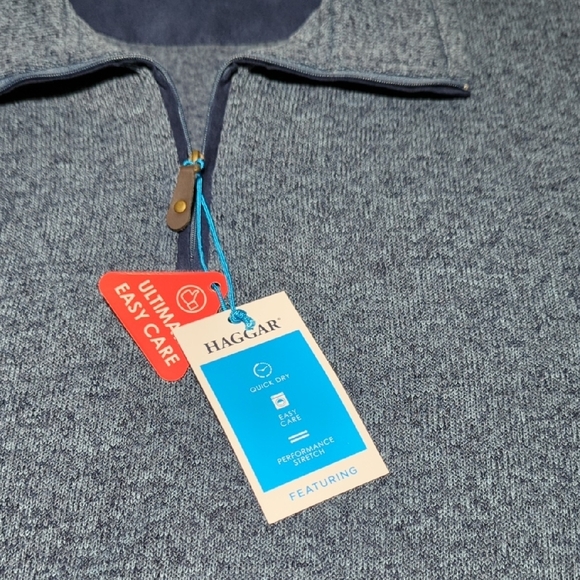 Haggar Men's Heather Blue Zip Up Sweater - Picture 7 of 13